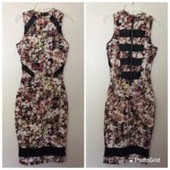 Material Girl Multi Color Floral Body Con Dress Exposed Back Zip NWT Size XS - Picture 2 of 15